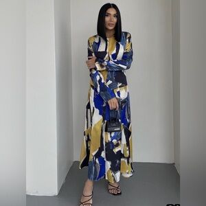 Zara Dress midi abstract satin long sleeve boho party wedding